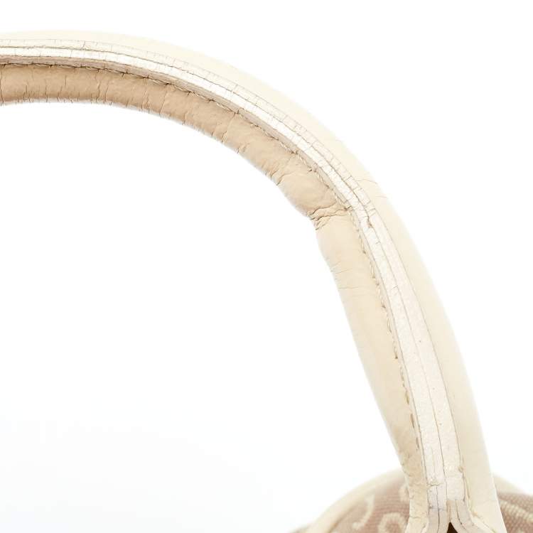 Pre Owned Cerruti Beige Signature Canvas and Patent Leather Boston Bag