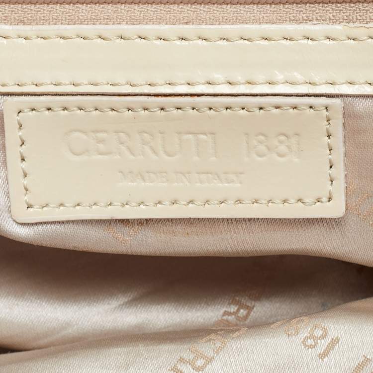 Pre Owned Cerruti Beige Signature Canvas and Patent Leather Boston Bag