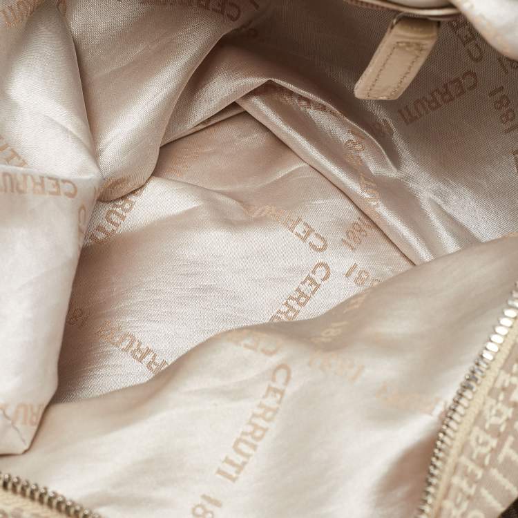 Pre Owned Cerruti Beige Signature Canvas and Patent Leather Boston Bag