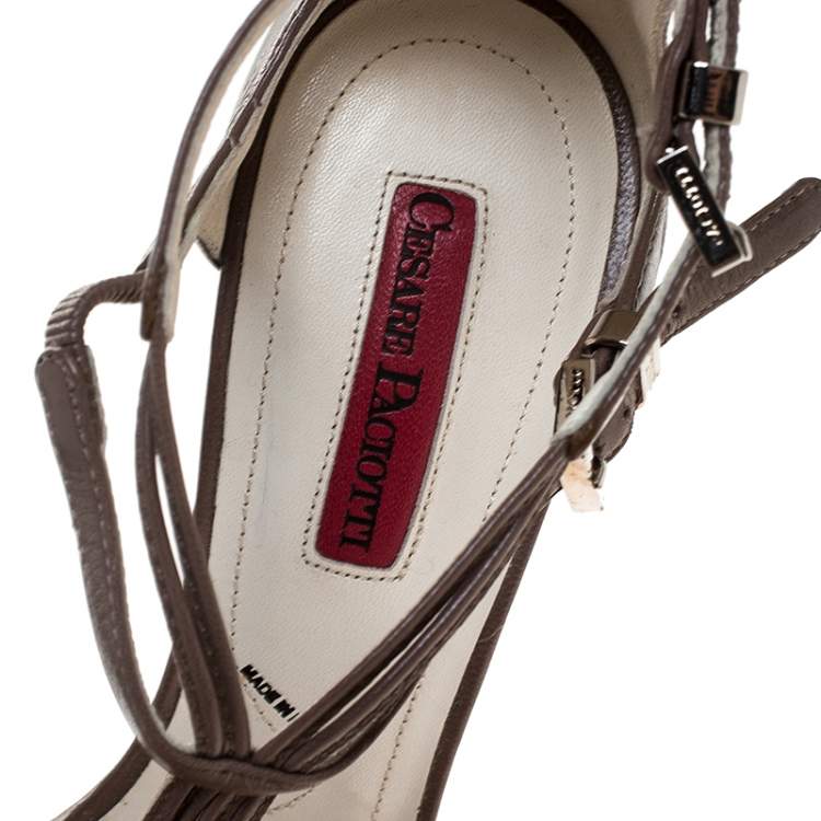 Pre Owned Cesare Paciotti Brown Leather Embellished Strappy Sandals Sandals Size 36