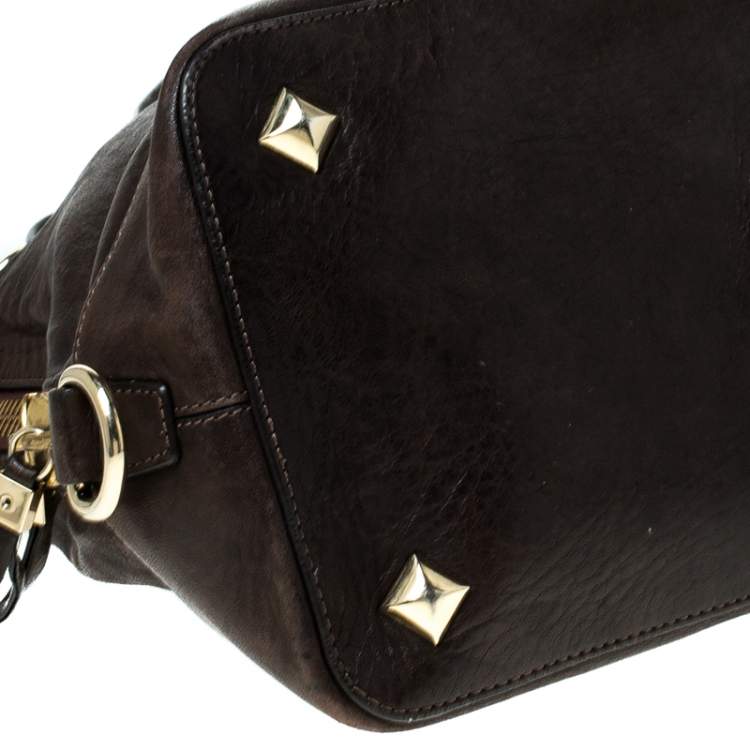 Pre Owned Cesare Paciotti Dark Brown Leather Dome Satchel