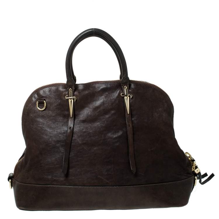 Pre Owned Cesare Paciotti Dark Brown Leather Dome Satchel