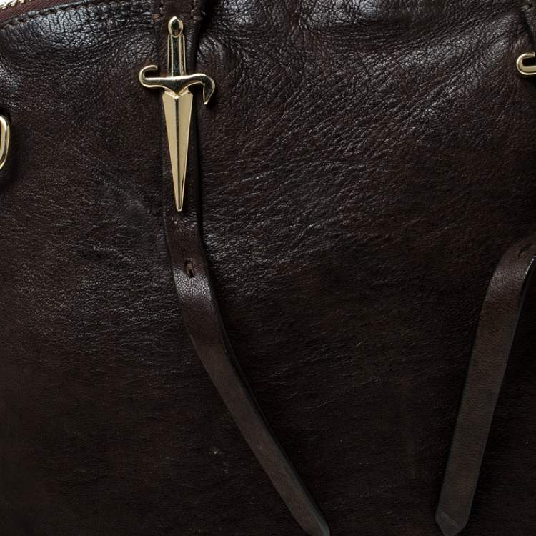 Pre Owned Cesare Paciotti Dark Brown Leather Dome Satchel