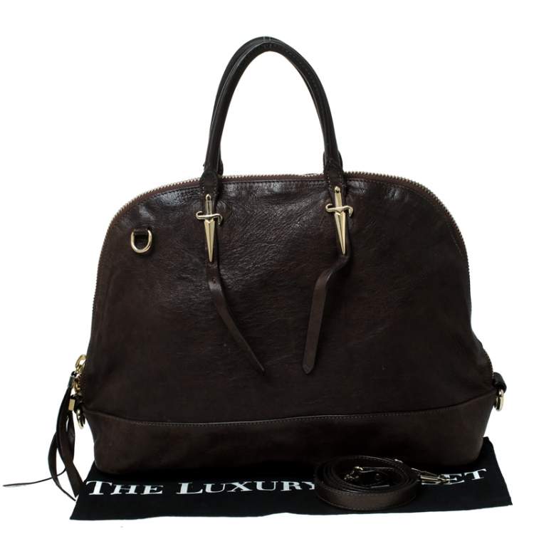 Pre Owned Cesare Paciotti Dark Brown Leather Dome Satchel