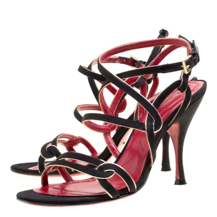 مملوكة مسبقًا Cesare Paciotti Black Fabric Strappy Sandals Size 36