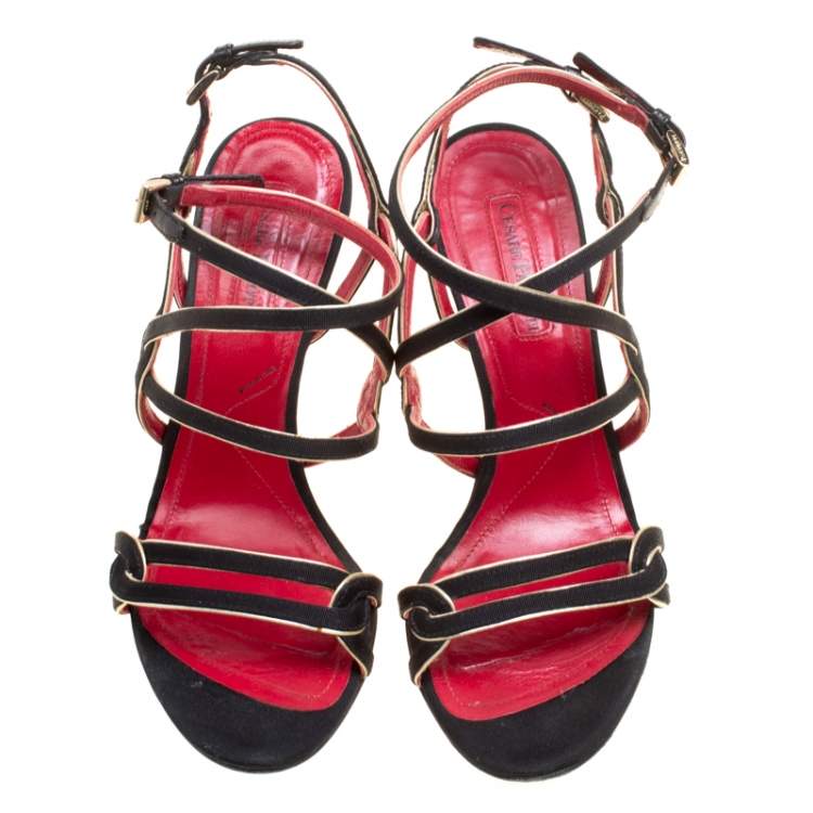 مملوكة مسبقًا Cesare Paciotti Black Fabric Strappy Sandals Size 36