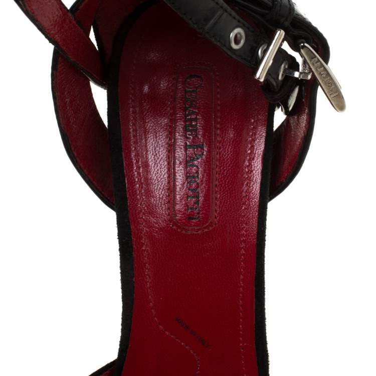 Pre Owned Cesare Paciotti Black Suede And Leather Ankle Strap Pointed Toe Sandals Size 38