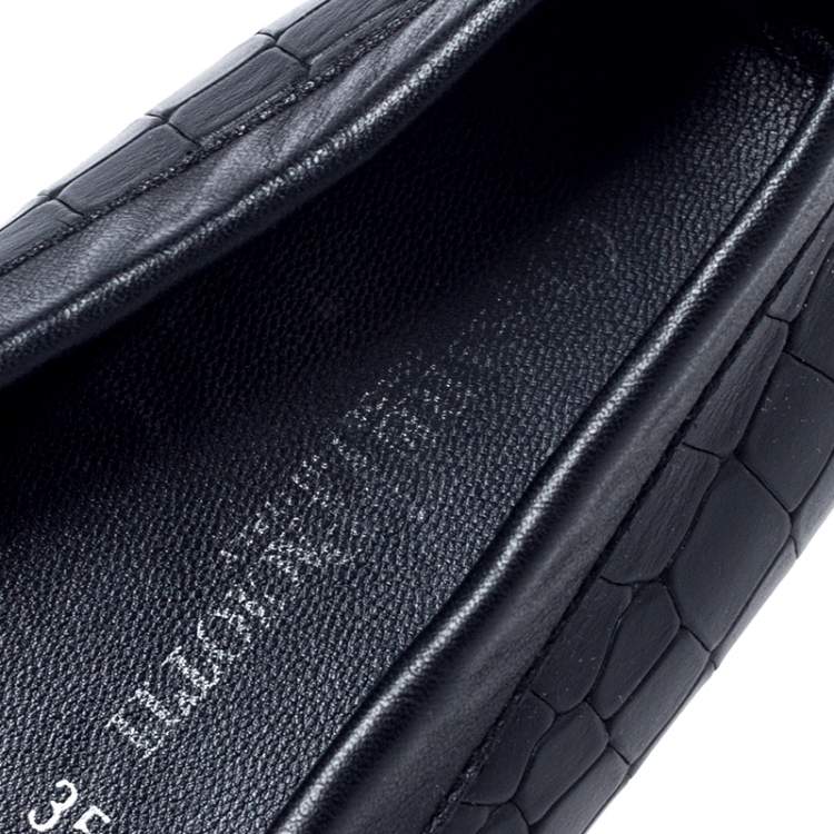 Pre Owned Cesare Paciotti Black Croc Embossed Leather Slip On Loafers Size 35