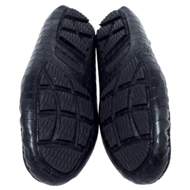 Pre Owned Cesare Paciotti Black Croc Embossed Leather Slip On Loafers Size 35