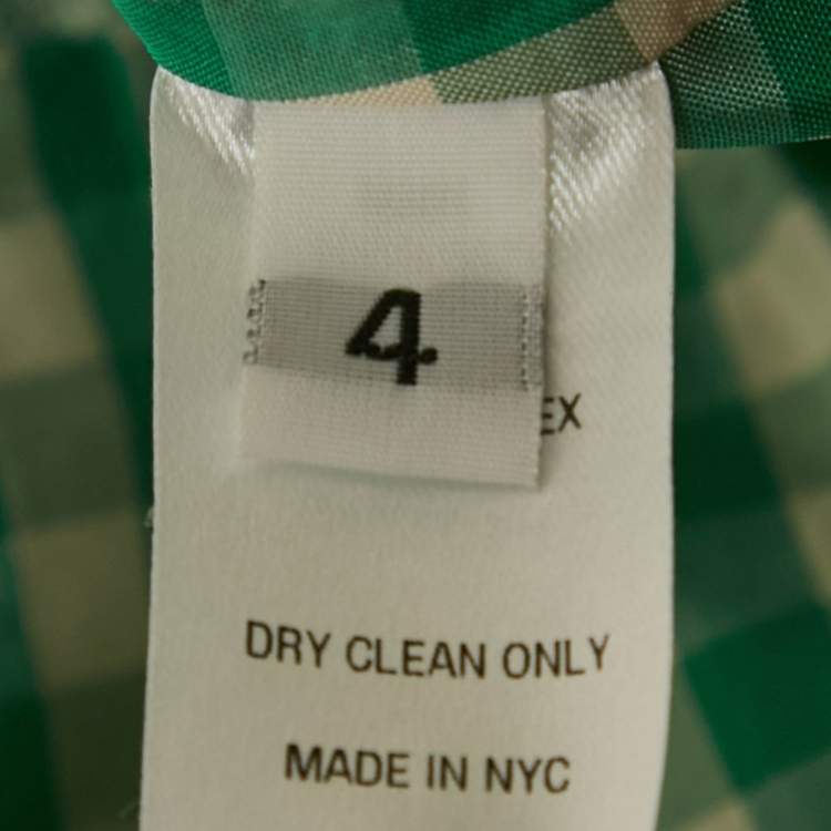 Pre Owned CF. Goldman Pink/Green Checkered Silk Tiered Midi Dress S