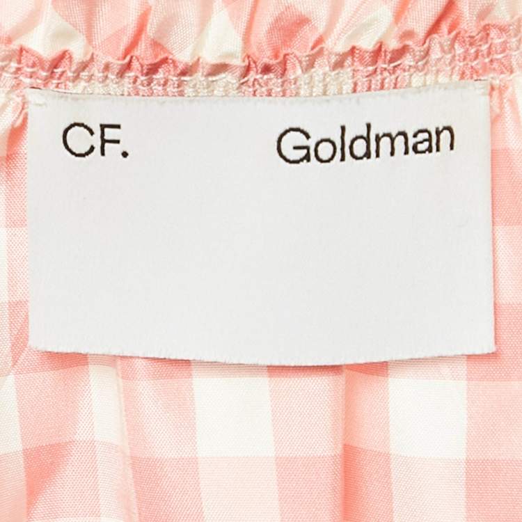 Pre Owned CF. Goldman Pink/Green Checkered Silk Tiered Midi Dress S