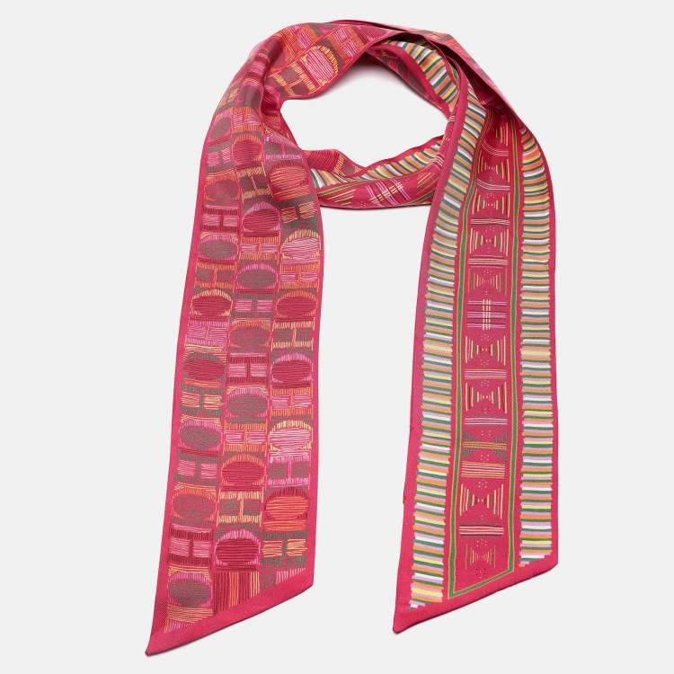 Pre Owned CH Carolina Herrera Pink Printed Silk Bandeau Scarf