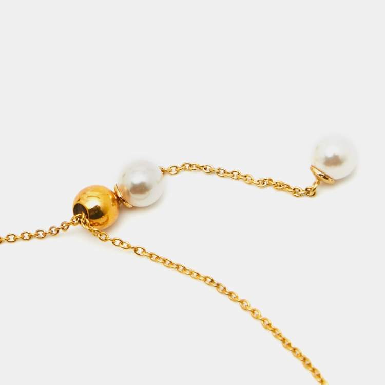 Pre Owned CH Carolina Herrera Mother of Pearl Faux Pearl Gold Tone Bracelet