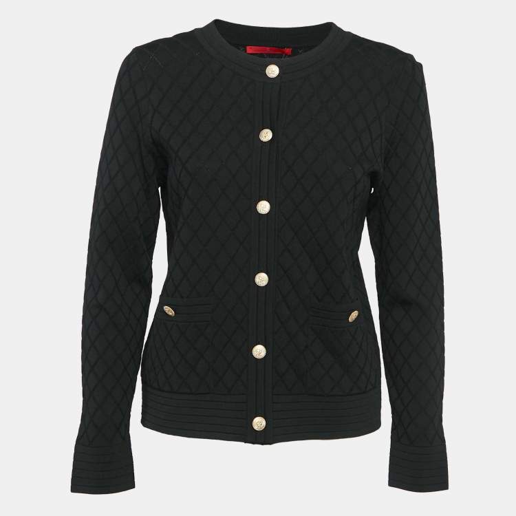 Pre Owned CH Carolina Herrera Black Diamond Pattern Knit Button Front Cardigan M