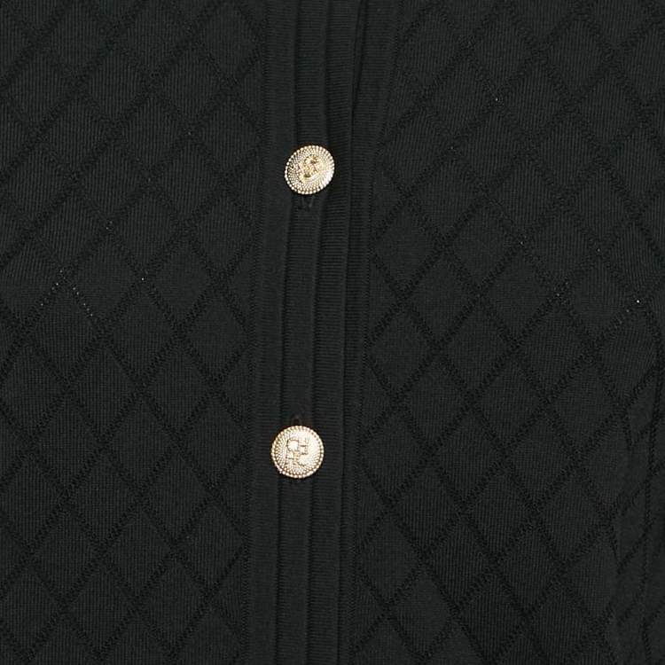 Pre Owned CH Carolina Herrera Black Diamond Pattern Knit Button Front Cardigan M