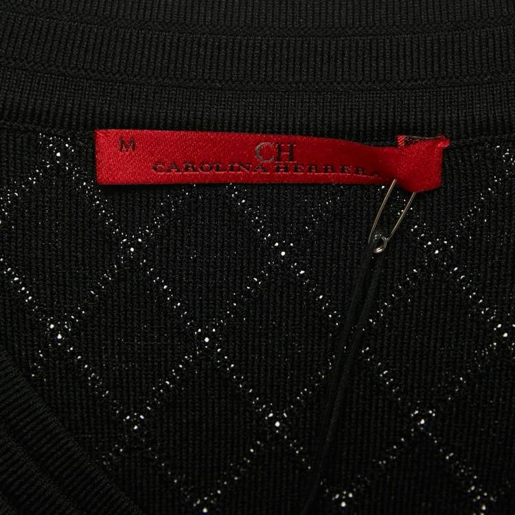 Pre Owned CH Carolina Herrera Black Diamond Pattern Knit Button Front Cardigan M