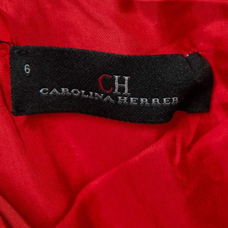 مملوكة مسبقًا CH Carolina Herrera Red Tricot Mesh Sleeveless Gown M