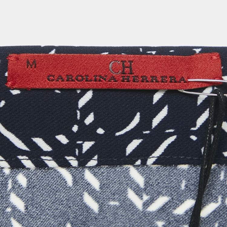 Pre Owned CH Carolina Herrera Blue Printed Crepe Belted Midi Dress M