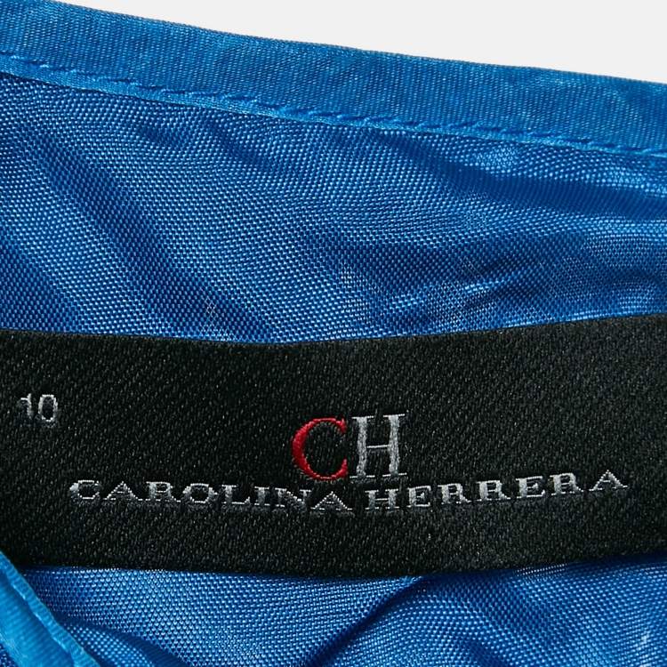 Pre Owned CH Carolina Herrera Blue Floral Pattern Lace Sheath Dress L