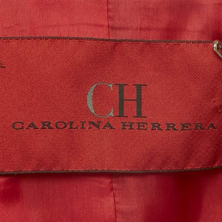 Pre Owned CH Carolina Herrera Brown Leather Logo Patch Detail Biker Jacket L