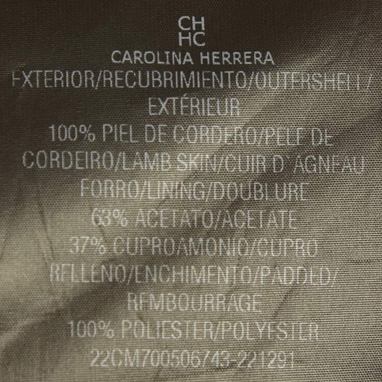 Pre Owned CH Carolina Herrera Brown Leather Logo Patch Detail Biker Jacket L