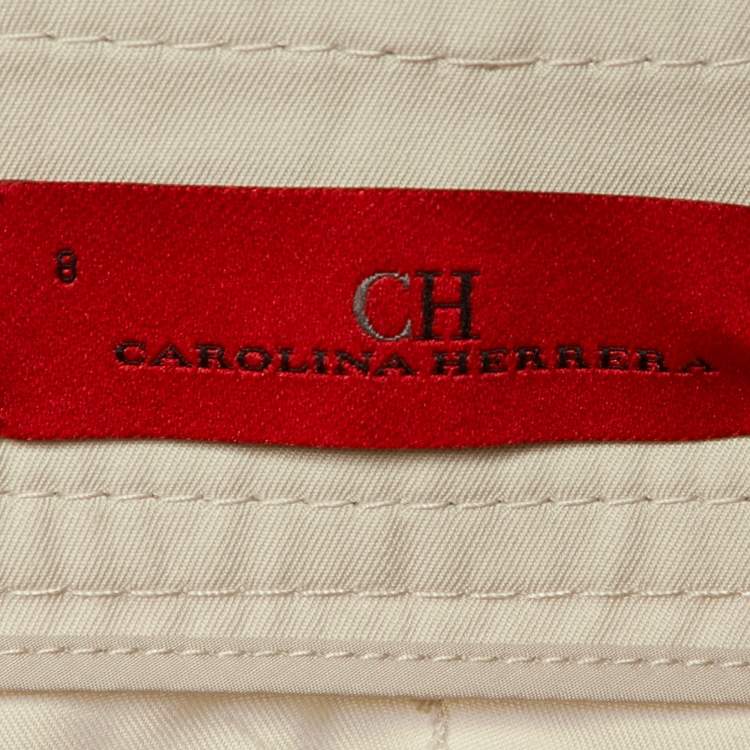 Pre Owned CH Carolina Herrera Beige Cotton Button Front Midi Skirt M