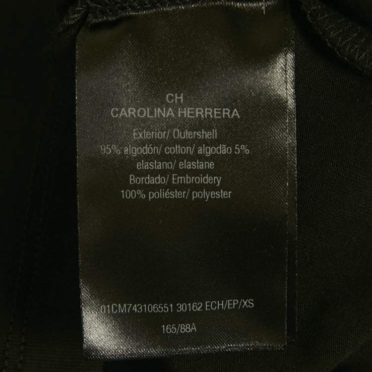 Pre Owned CH Carolina Herrera Black Floral Embellished and Logo Embroidery Cotton T-Shirt XS