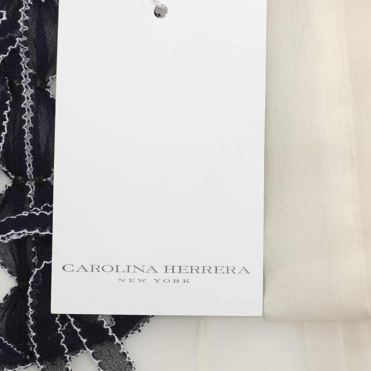 Pre Owned CH Carolina Herrera Off-White/Blue Tulle Embroidered Tops L