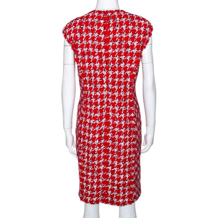 Pre Owned CH Carolina Herrera Red Tweed Sleeveless Sheath Dress L