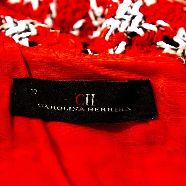 Pre Owned CH Carolina Herrera Red Tweed Sleeveless Sheath Dress L