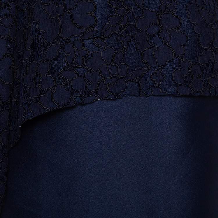 Pre Owned CH Carolina Herrera Navy Blue Lace Sleeveless Peplum Dress M