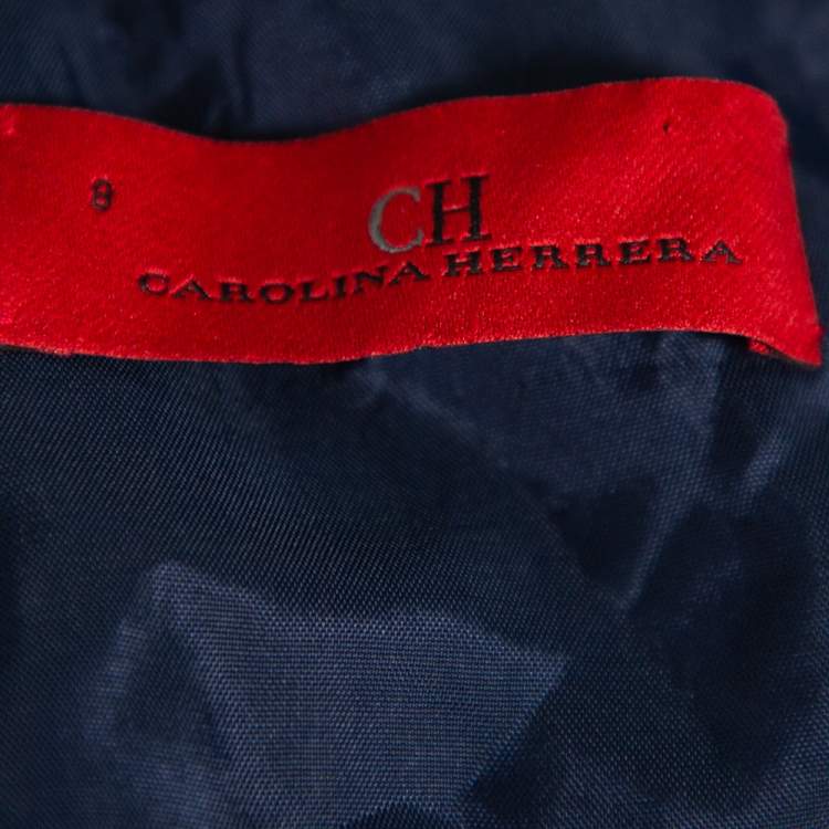 Pre Owned CH Carolina Herrera Navy Blue Lace Sleeveless Peplum Dress M