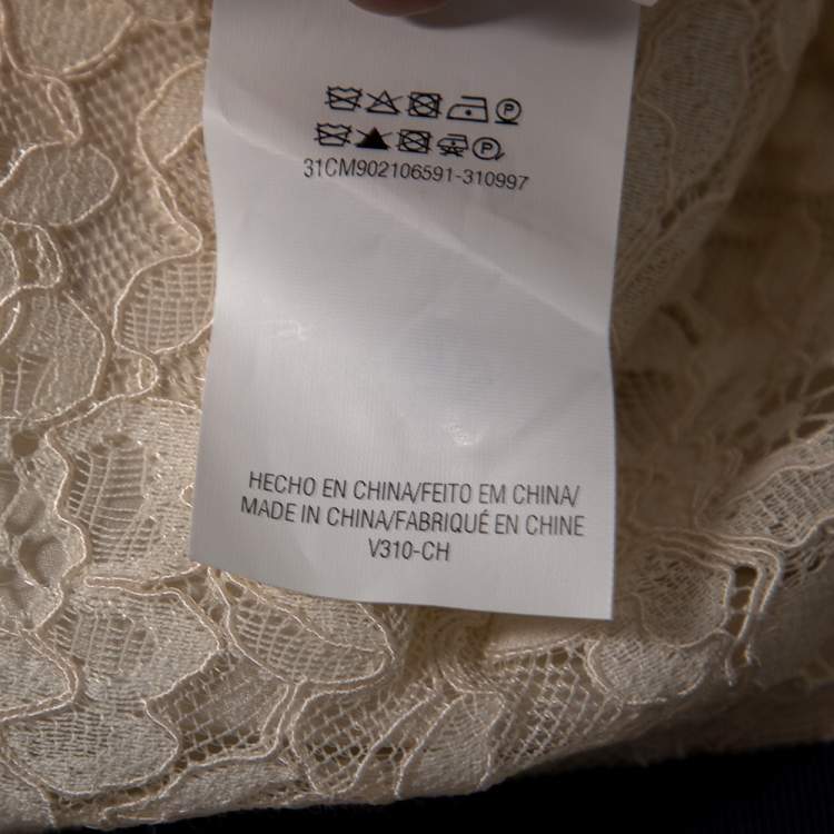 Pre Owned CH Carolina Herrera White Lace Striped Detailed Short Dress L