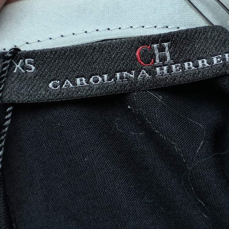 Pre Owned CH Carolina Herrera Black & Beige Cotton & Silk Plisse Detail Midi Dress XS