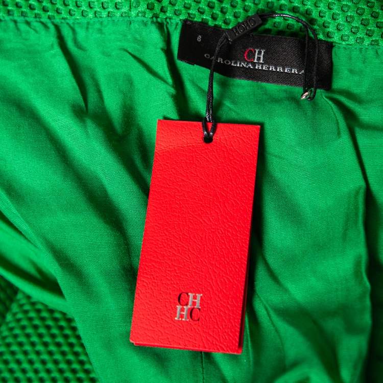 Pre Owned CH Carolina Herrera Green Textured Neoprene Strapless Gown M