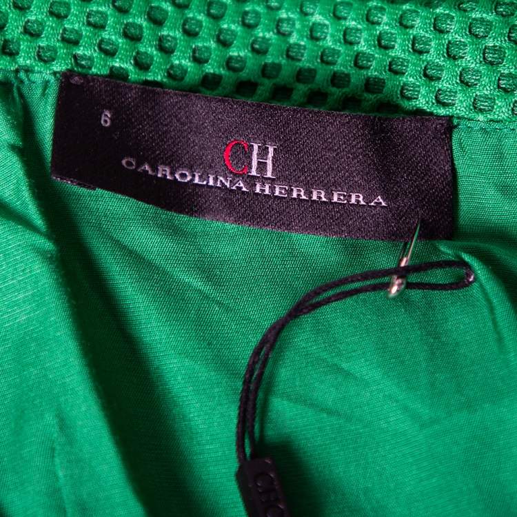 Pre Owned CH Carolina Herrera Green Textured Neoprene Strapless Gown M