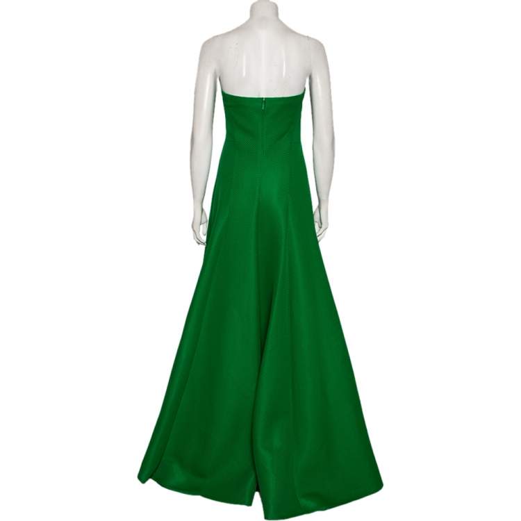 Pre Owned CH Carolina Herrera Green Textured Neoprene Strapless Gown M