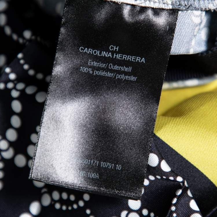 مملوكة مسبقًا CH Carolina Herrera Navy Blue Logo Printed Pleated Sateen Sleeveless Belted Midi Dress L