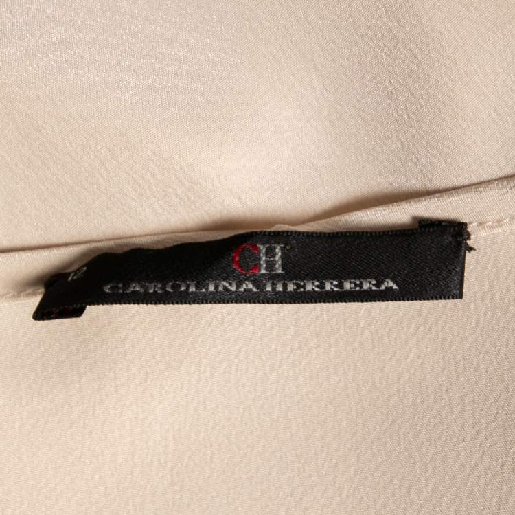 مملوكة مسبقًا CH Carolina Herrera Cream Silk Bow Applique Cap Sleeves Top L