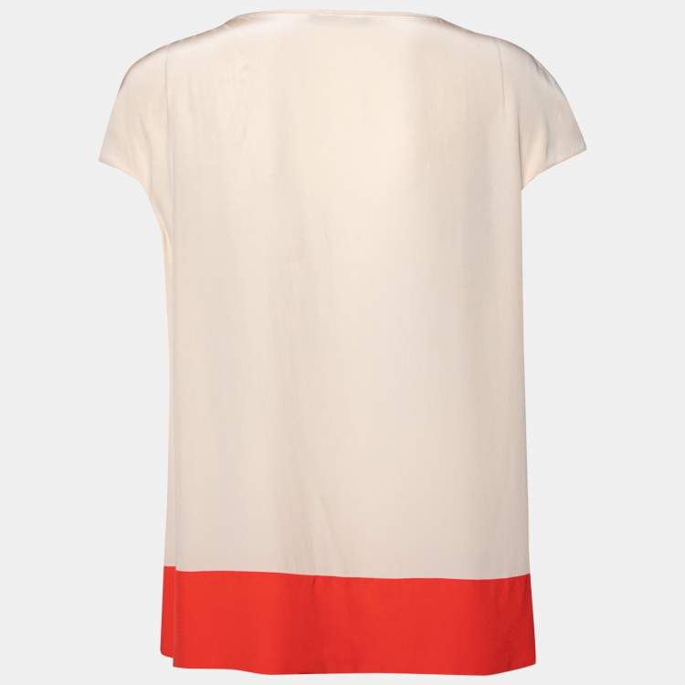 مملوكة مسبقًا CH Carolina Herrera Cream Silk Bow Applique Cap Sleeves Top L