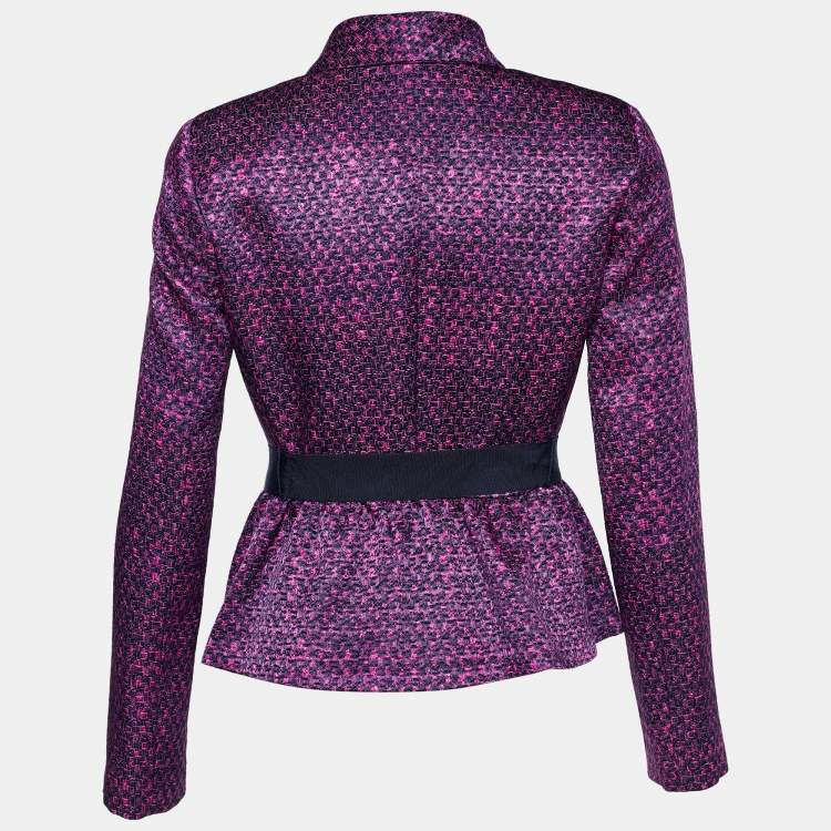 Pre Owned CH Carolina Herrera Purple Textured Cotton & Silk Belted Jacket S 