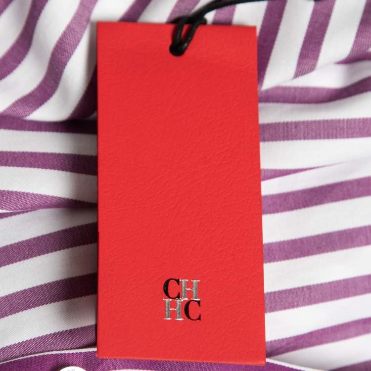مملوكة مسبقًا CH Carolina Herrera Purple Striped Cotton Pleated Shirt S