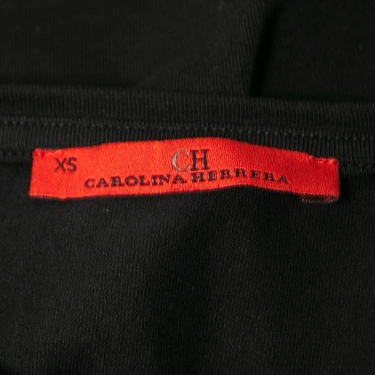 Pre Owned CH Carolina Herrera Black Cotton Logo Embroidered T-Shirt XS