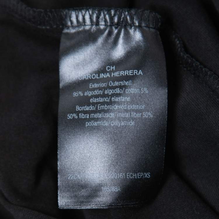 Pre Owned CH Carolina Herrera Black Cotton Logo Embroidered T-Shirt XS