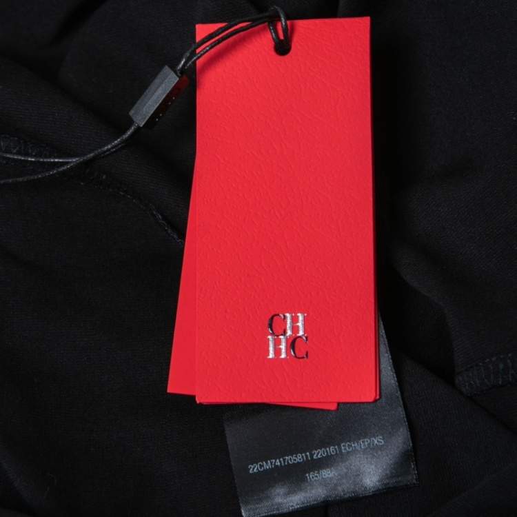 Pre Owned CH Carolina Herrera Black Cotton Logo Embroidered T-Shirt XS