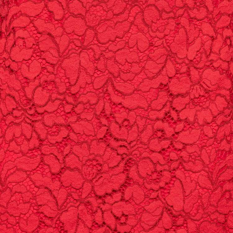 Pre Owned CH Carolina Herrera Red Lace Trim Detail Mini Skirt M