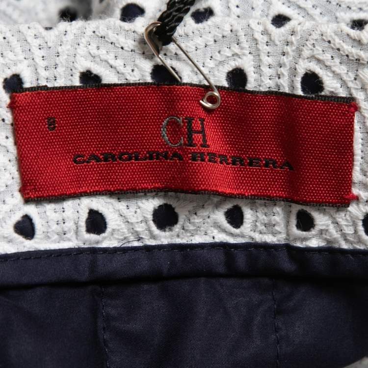 مملوكة مسبقًا CH Carolina Herrera White Eyelet Cotton A-Line Skirt M