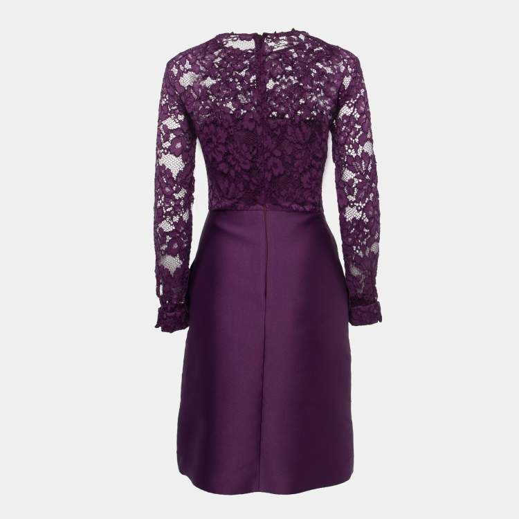 Pre Owned CH Carolina Herrera Purple Lace & Satin Midi Dress S