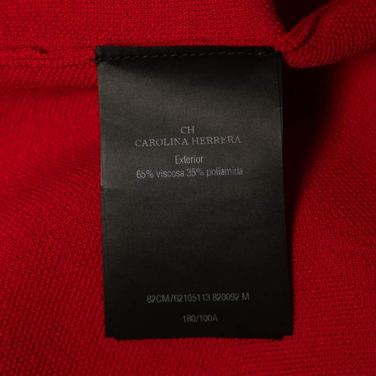 Pre Owned CH Carolina Herrera Red Knit Logo Tape Detailed Open Front Cardigan M