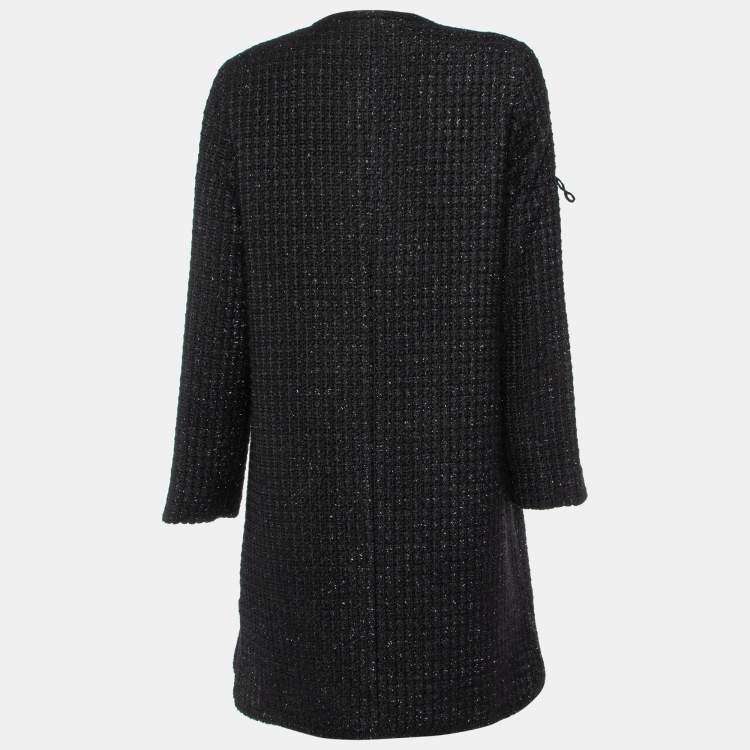 Pre Owned CH Carolina Herrera Black Lurex Tweed Mid Length Coat M
